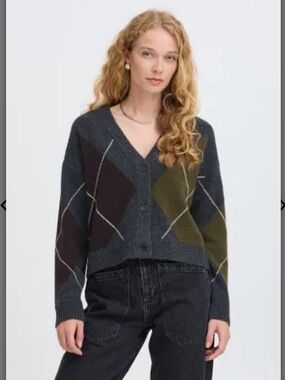 B.Young “Byosmilla” Argyle Button-Front Cardigan Sweater